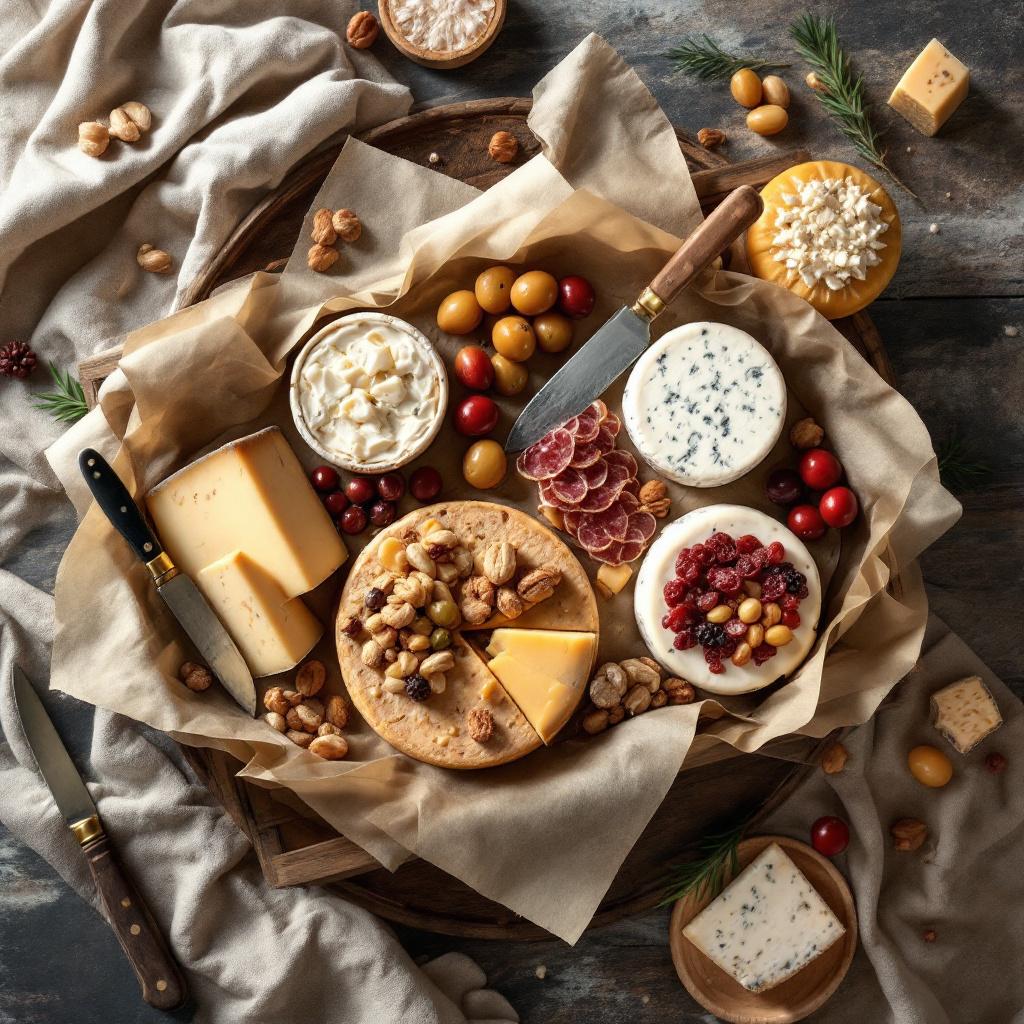 Cheese Lover's Gift Crate — An exquisite selection of five handcrafted cheeses, presented in an elegant wood